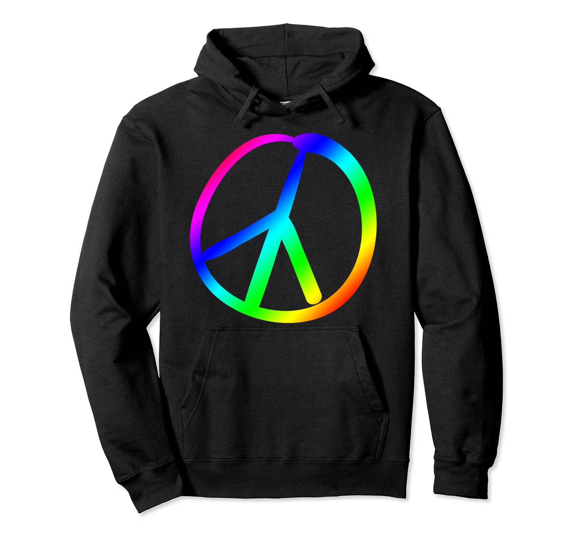 Hand Drawn Peace Sign Rainbow Hippy 70S 60S Hoodie - Unique Graphic Unisex - T-Shirt, Sweatshirt, Hoodie