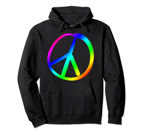 Hand Drawn Peace Sign Rainbow Hippy 70S 60S Hoodie - Unique Graphic Unisex - T-Shirt, Sweatshirt, Hoodie