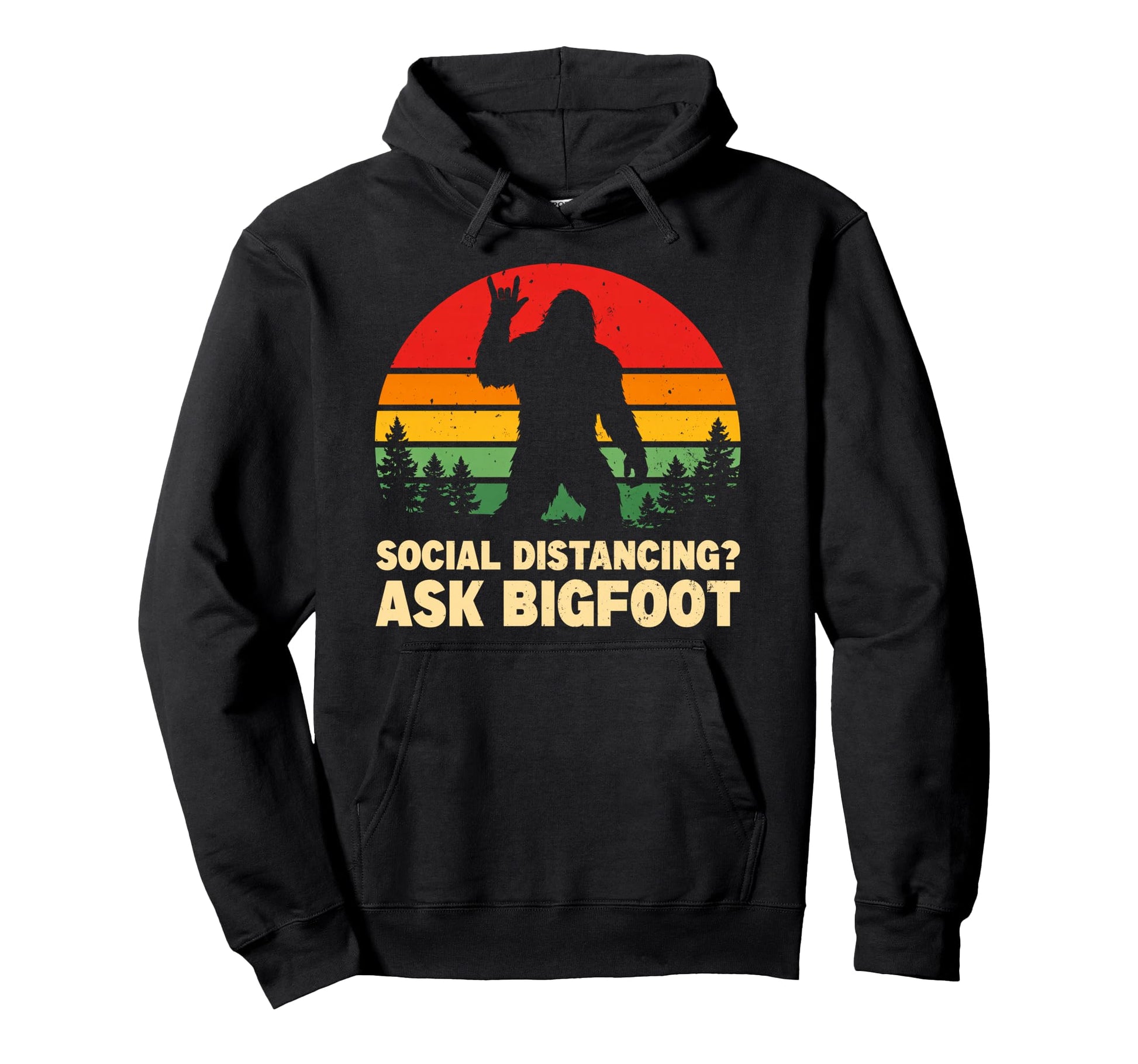 Social Distancing Ask Bigfoot Rock Hoodie - Trendy Graphic Unisex - T-Shirt, Sweatshirt, Hoodie