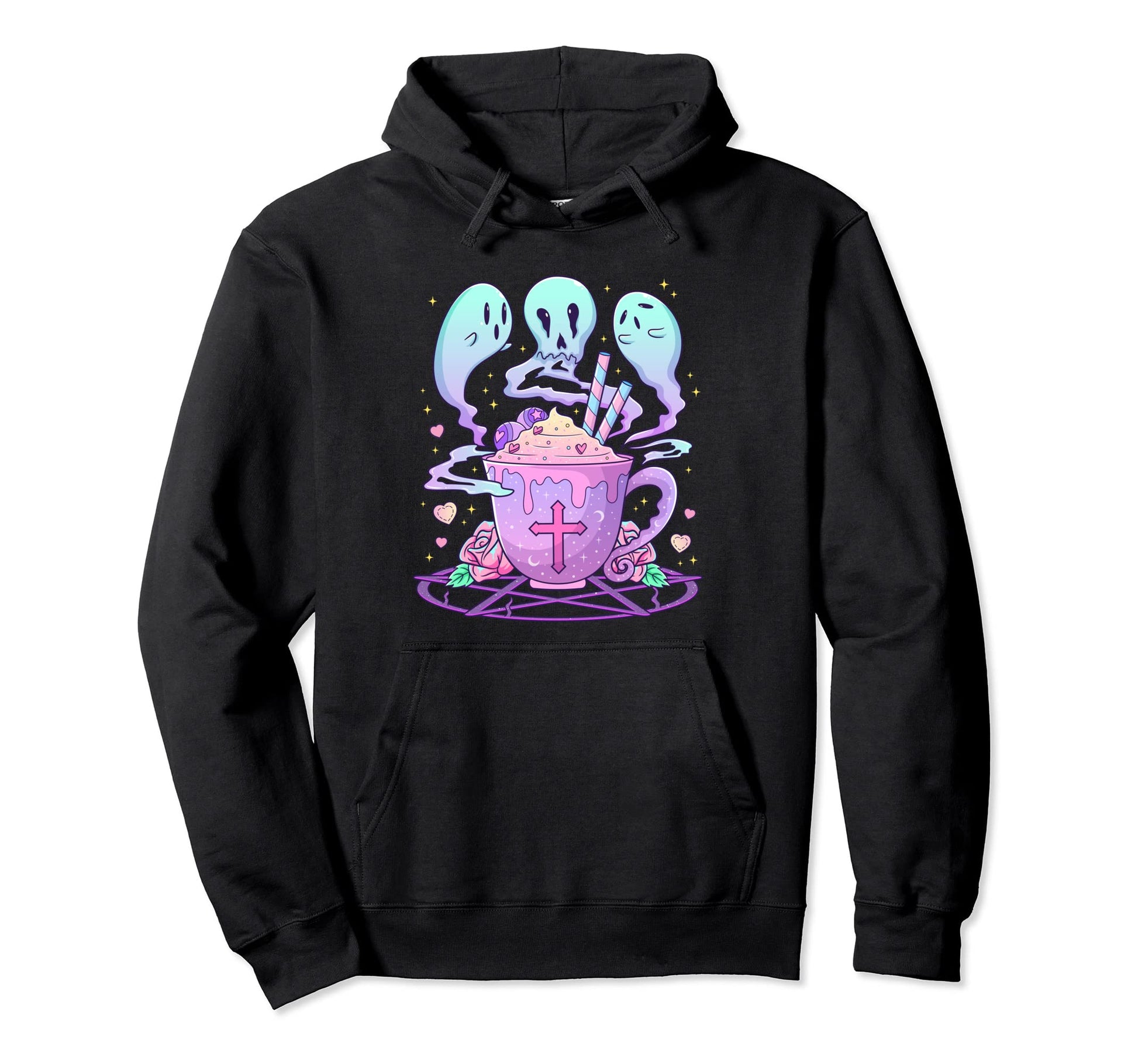 Kawaii Pastel Goth Creepy Ghost Cup Hoodie - Fun Novelty Design for Adults - T-Shirt, Sweatshirt, Hoodie
