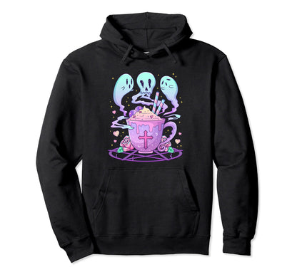 Kawaii Pastel Goth Creepy Ghost Cup Hoodie - Fun Novelty Design for Adults - T-Shirt, Sweatshirt, Hoodie