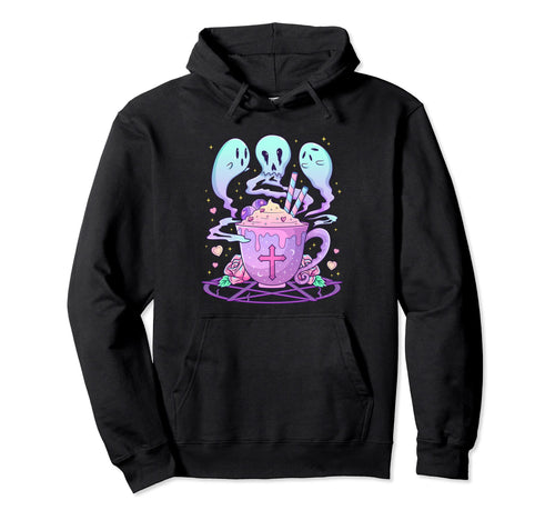 Kawaii Pastel Goth Creepy Ghost Cup Hoodie - Fun Novelty Design for Adults - T-Shirt, Sweatshirt, Hoodie