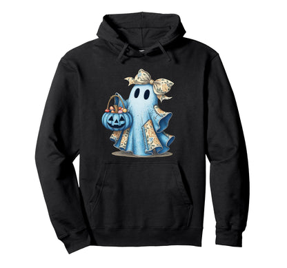 Blue Denim Ghost Bow Coquette Boho Hoodie - Graphic Print for Adults - T-Shirt, Sweatshirt, Hoodie