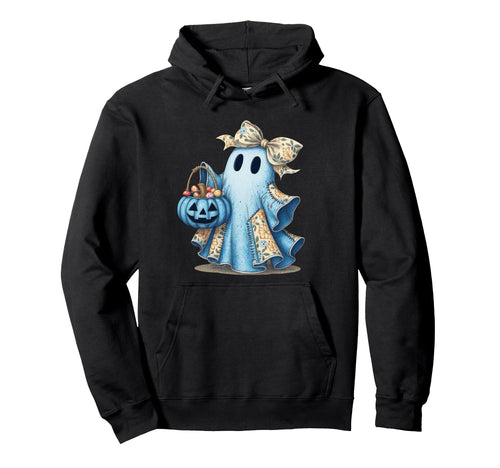 Blue Denim Ghost Bow Coquette Boho Hoodie - Graphic Print for Adults - T-Shirt, Sweatshirt, Hoodie