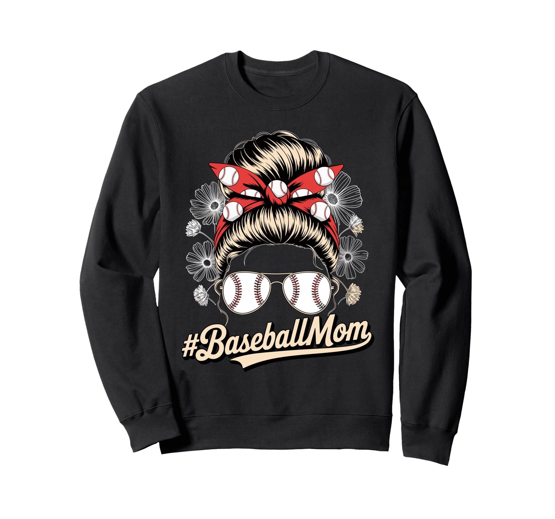 Baseball Mom Messy Bun Floral Game Sweatshirt - Minimalist Print Men Women - T-Shirt, Sweatshirt, Hoodie