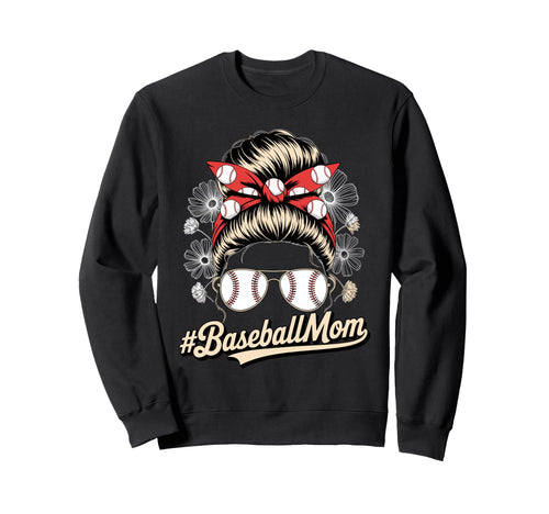 Baseball Mom Messy Bun Floral Game Sweatshirt - Minimalist Print Men Women - T-Shirt, Sweatshirt, Hoodie