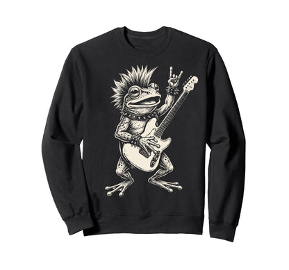 Funny Frog Playing Guitar Rock Sweatshirt - Casual Everyday Wear Men Women - T-Shirt, Sweatshirt, Hoodie