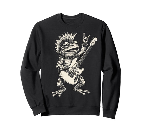 Funny Frog Playing Guitar Rock Sweatshirt - Casual Everyday Wear Men Women - T-Shirt, Sweatshirt, Hoodie