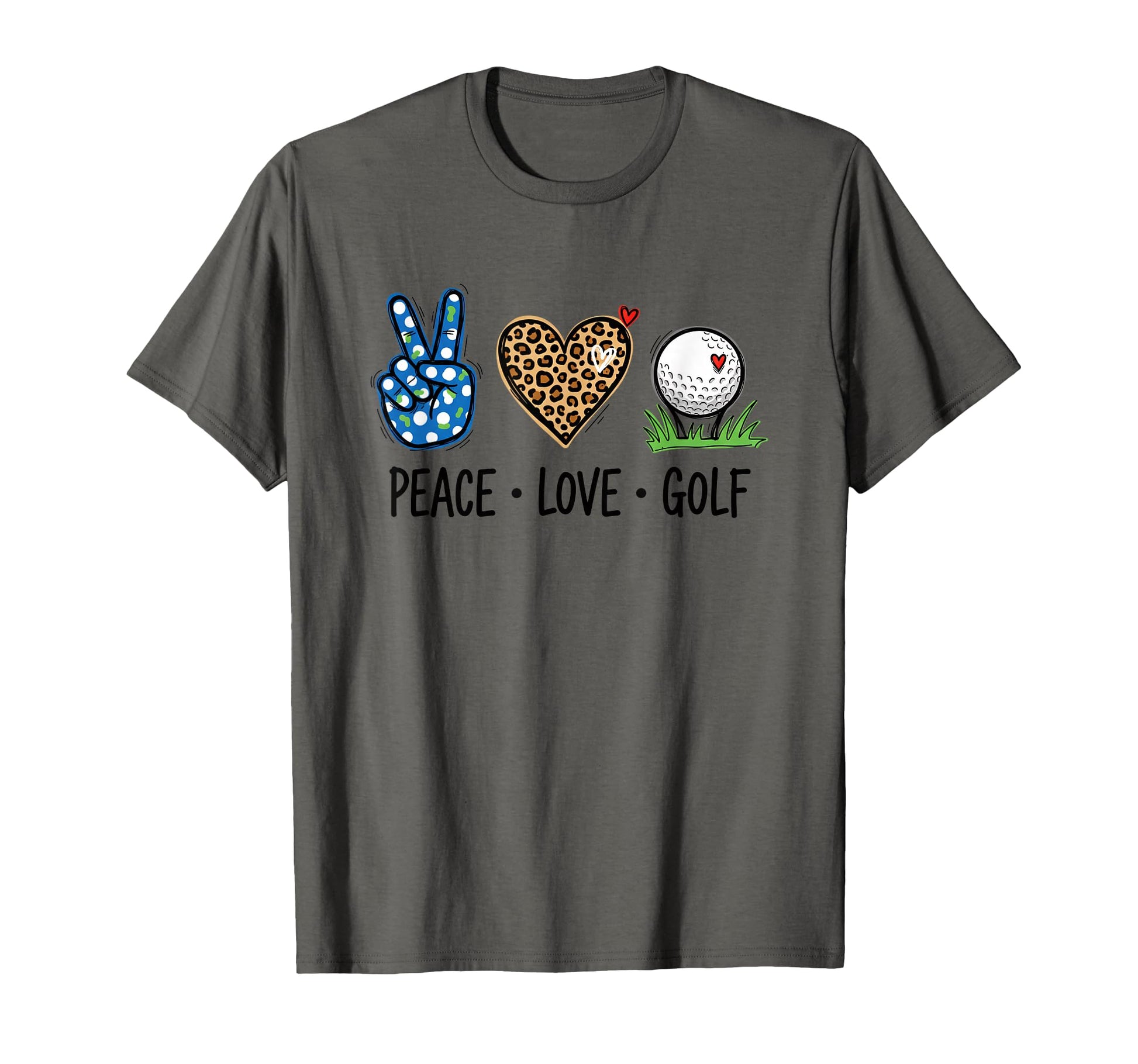 Peace Love Golf Leopard Heart Peace T-Shirt - Novelty Apparel for Adults - T-Shirt, Sweatshirt, Hoodie