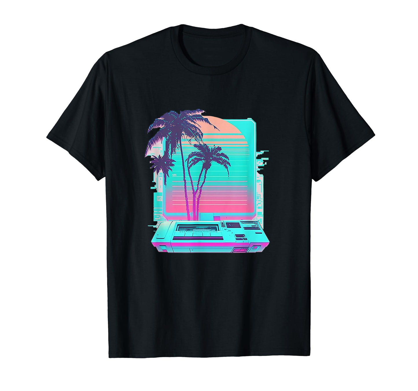 Vaperwave Aesthetic Glitch Palm Tree T-Shirt - Trendy Graphic Unisex - T-Shirt, Sweatshirt, Hoodie