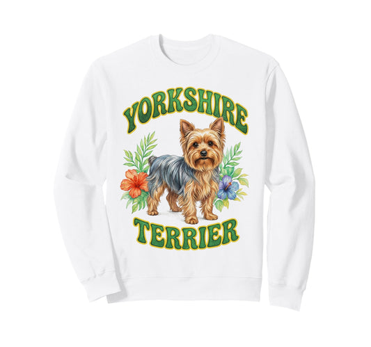 Yorkshire Terrier Groovy Floral Sweatshirt - Custom Art Print Unisex - T-Shirt, Sweatshirt, Hoodie