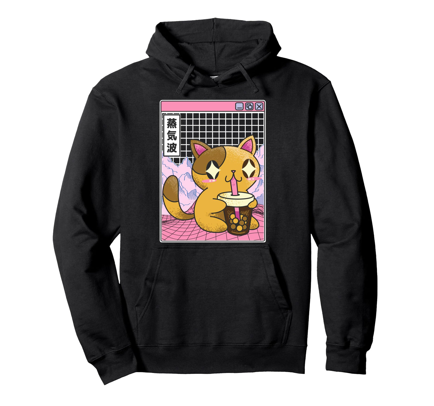 Cat Drinking Bubble Tea Boba Japan Hoodie - Novelty Apparel for Adults - T-Shirt, Sweatshirt, Hoodie
