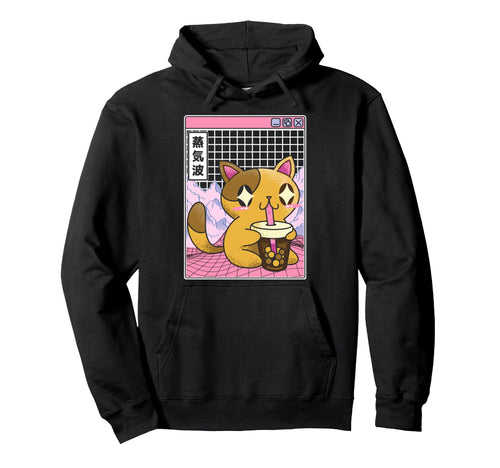 Cat Drinking Bubble Tea Boba Japan Hoodie - Novelty Apparel for Adults - T-Shirt, Sweatshirt, Hoodie
