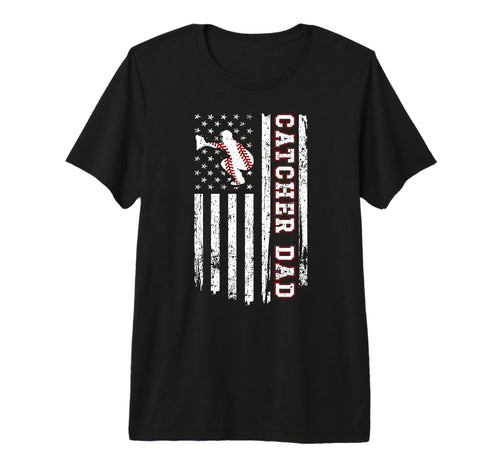Mens Baseball Catcher Dad Us Flag T-Shirt - Custom Art Print Unisex - T-Shirt, Sweatshirt, Hoodie