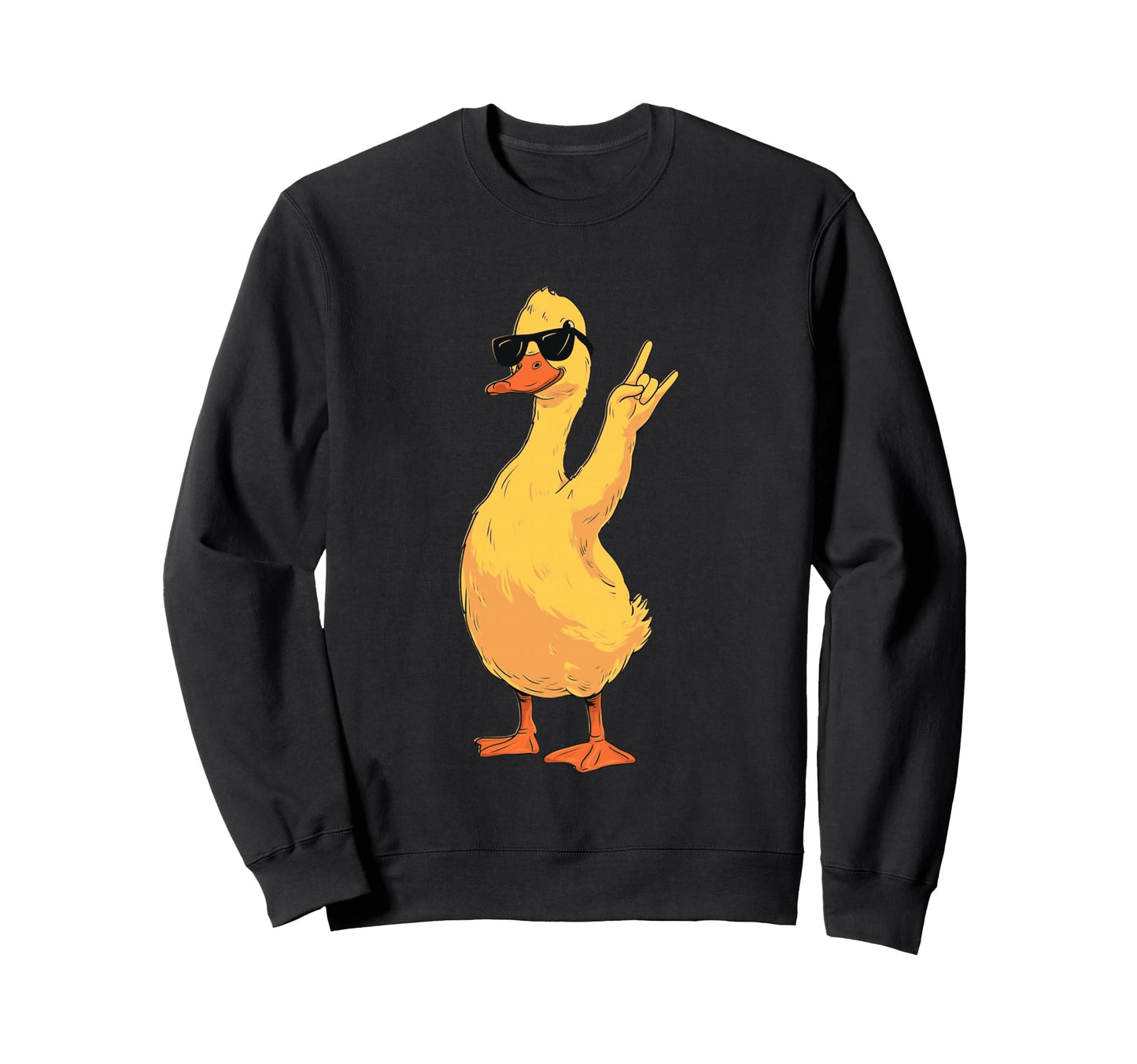 Yellow Duck Rock Hand Sign Punk Bird Sweatshirt - Graphic Print Unisex - T-Shirt, Sweatshirt, Hoodie