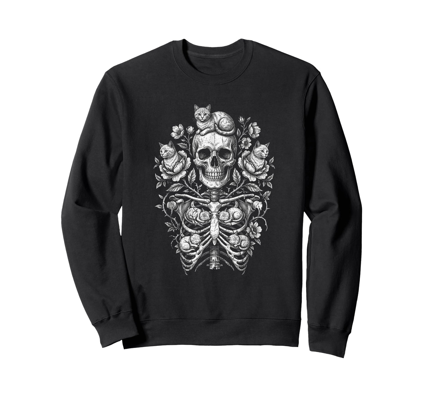 Skull Cat Skeleton Kitty Kitten Sweatshirt - Streetwear Style Unisex - T-Shirt, Sweatshirt, Hoodie