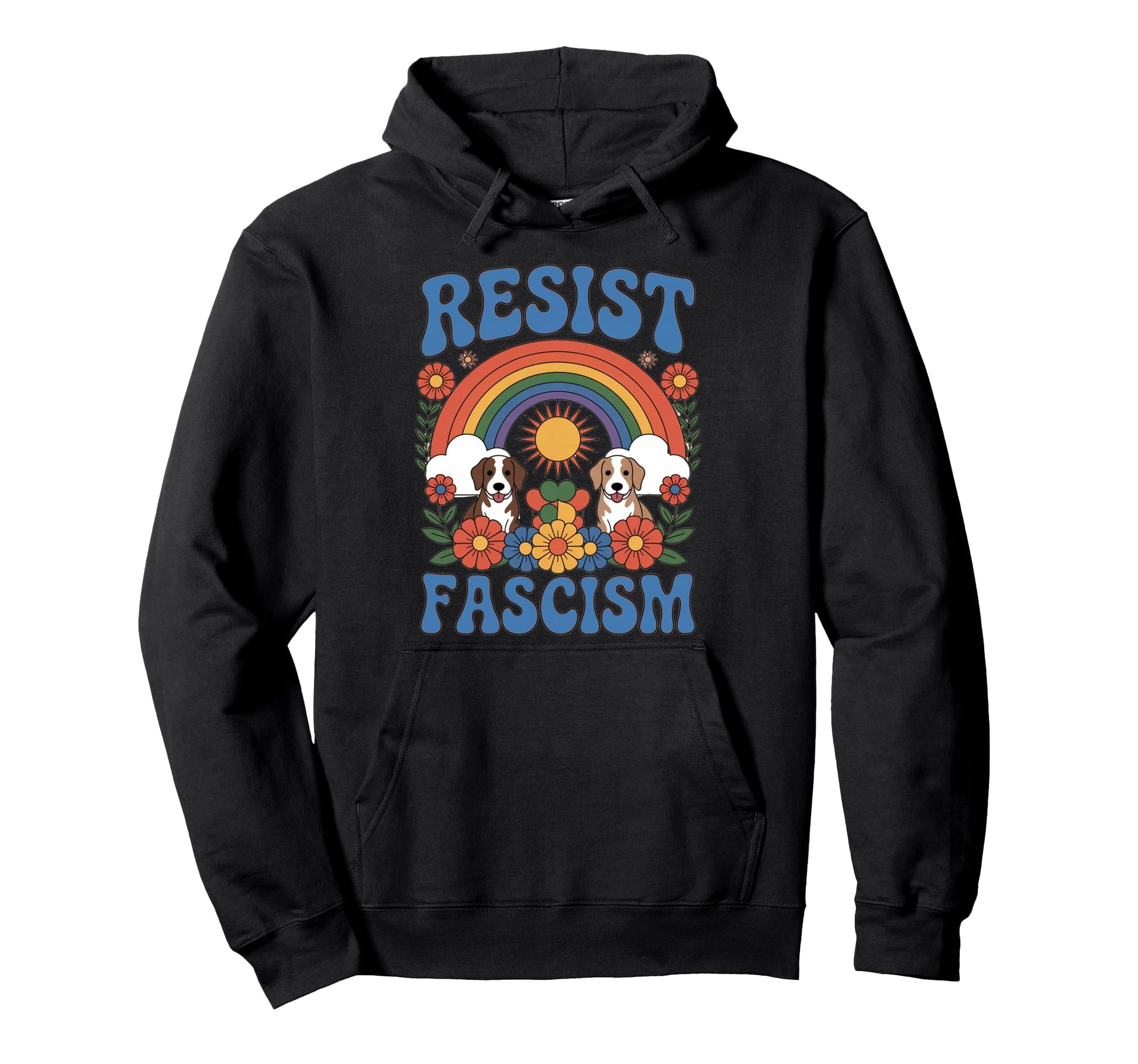 Dogs Resist Fascism Groovy Hoodie - Casual Everyday Wear for Adults - T-Shirt, Sweatshirt, Hoodie