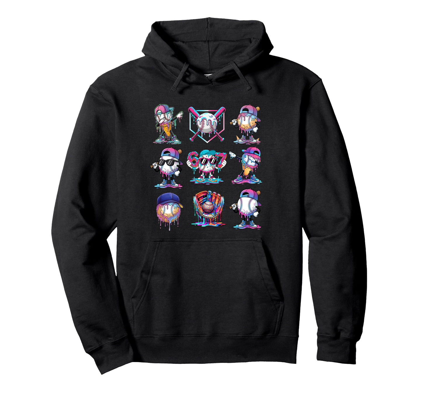 Baseball Drip Ice Cream Drip Hoodie - Fun Novelty Design for Adults - T-Shirt, Sweatshirt, Hoodie