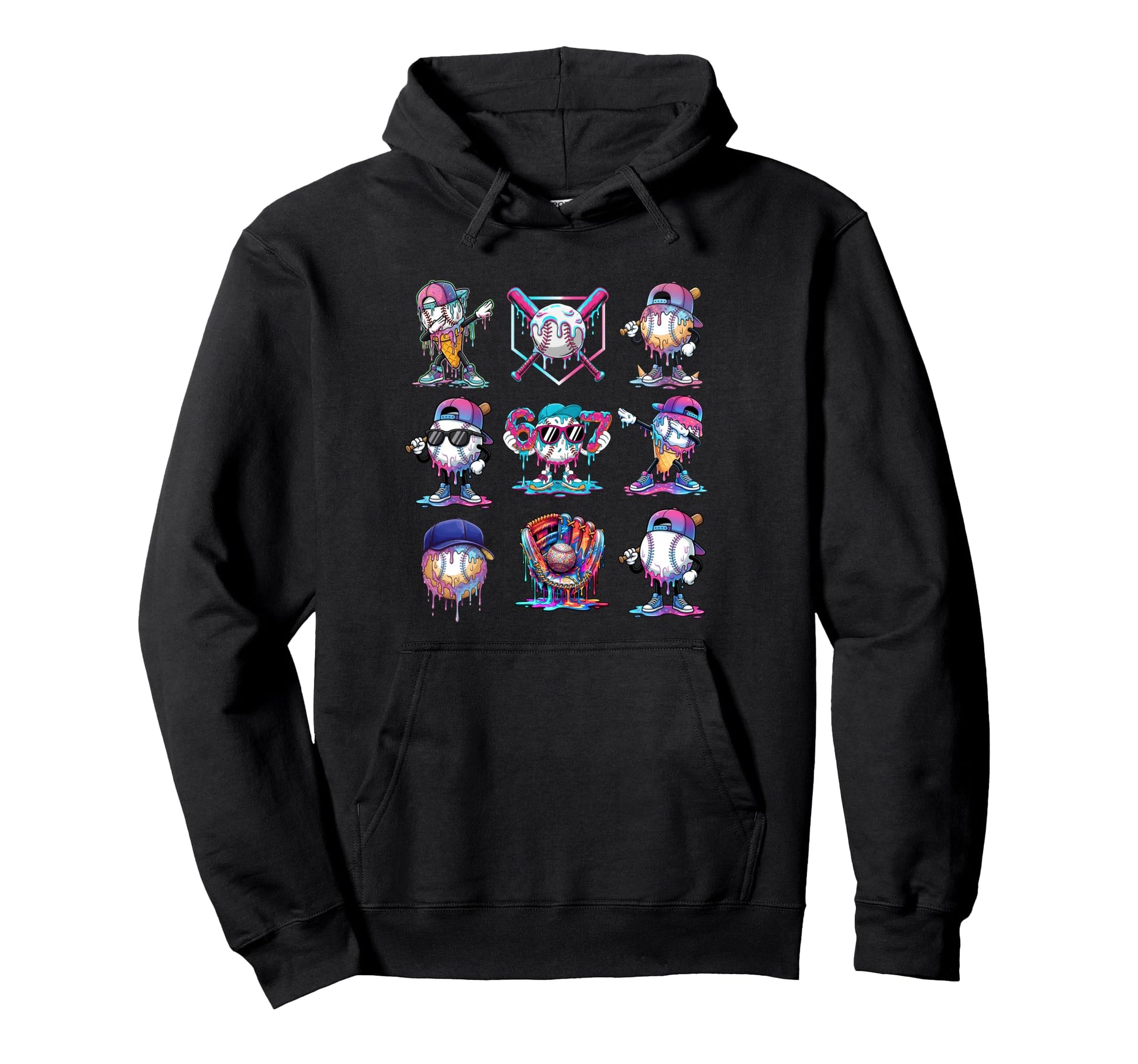 Baseball Drip Ice Cream Drip Hoodie - Fun Novelty Design for Adults - T-Shirt, Sweatshirt, Hoodie