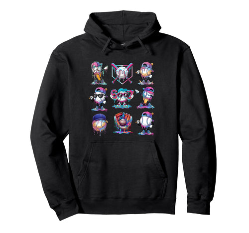 Baseball Drip Ice Cream Drip Hoodie - Fun Novelty Design for Adults - T-Shirt, Sweatshirt, Hoodie