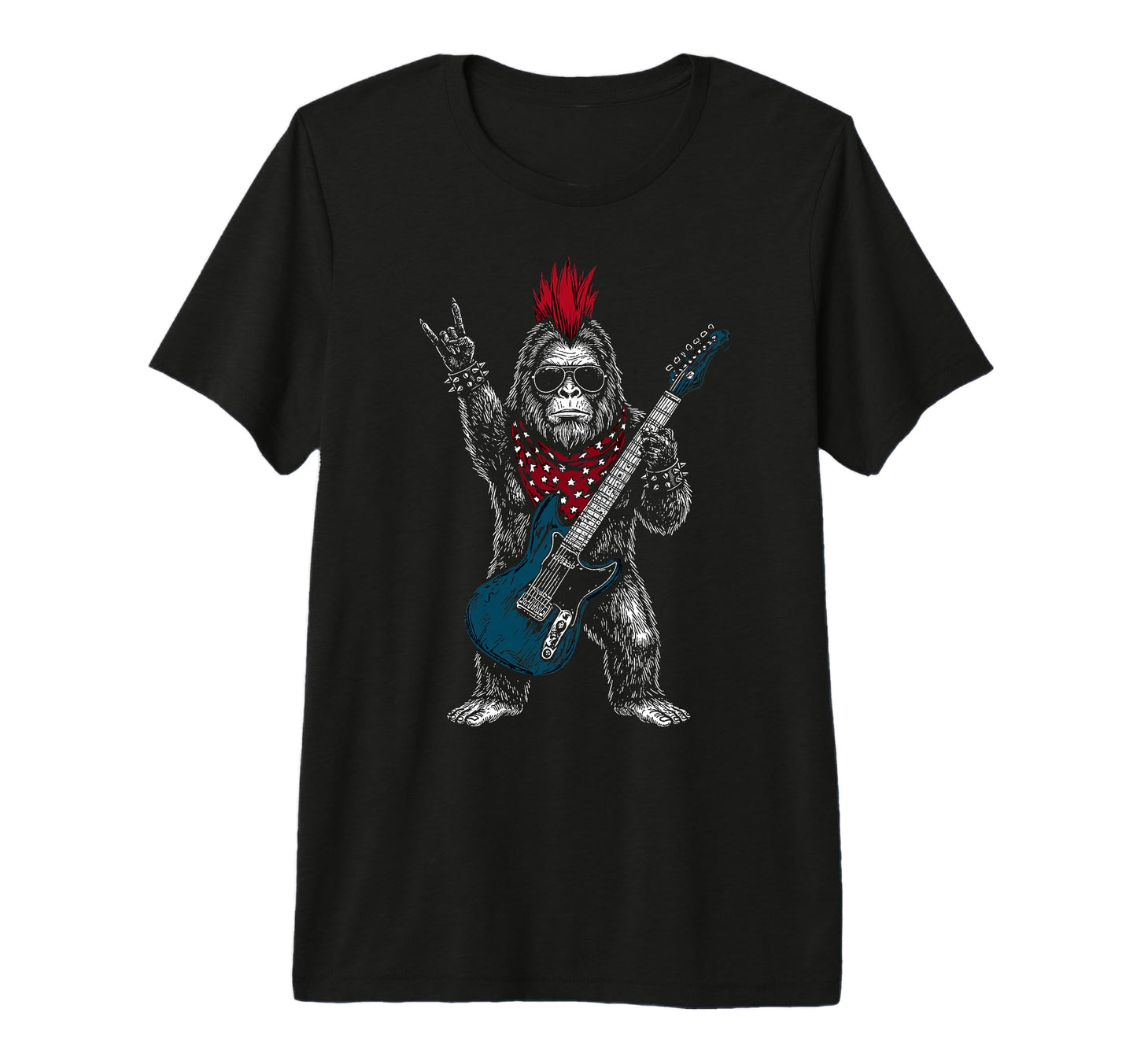 Funny Bigfoot Playing Guitar Usa T-Shirt - Streetwear Style for Adults - T-Shirt, Sweatshirt, Hoodie