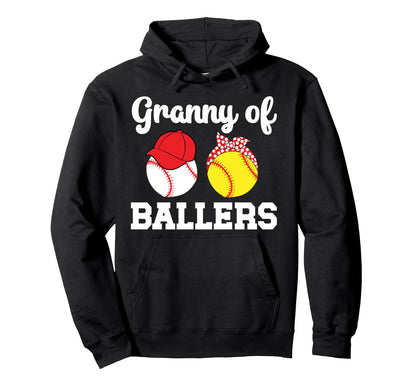 Granny Ballers Baseball Softball Granny Hoodie - Unique Graphic Men Women - T-Shirt, Sweatshirt, Hoodie