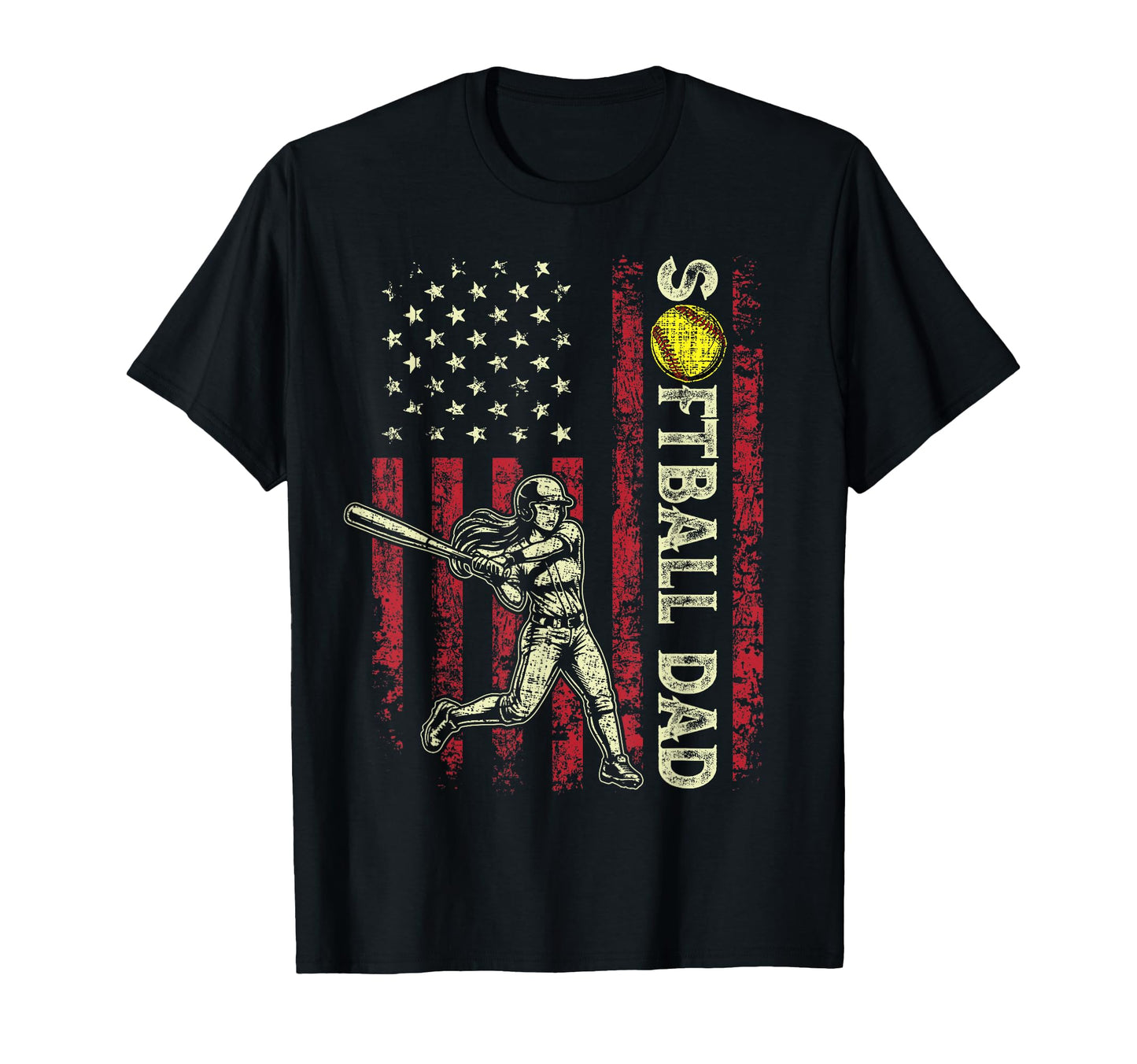 Softball Dad American Us Flag T-Shirt - Minimalist Print for Adults - T-Shirt, Sweatshirt, Hoodie