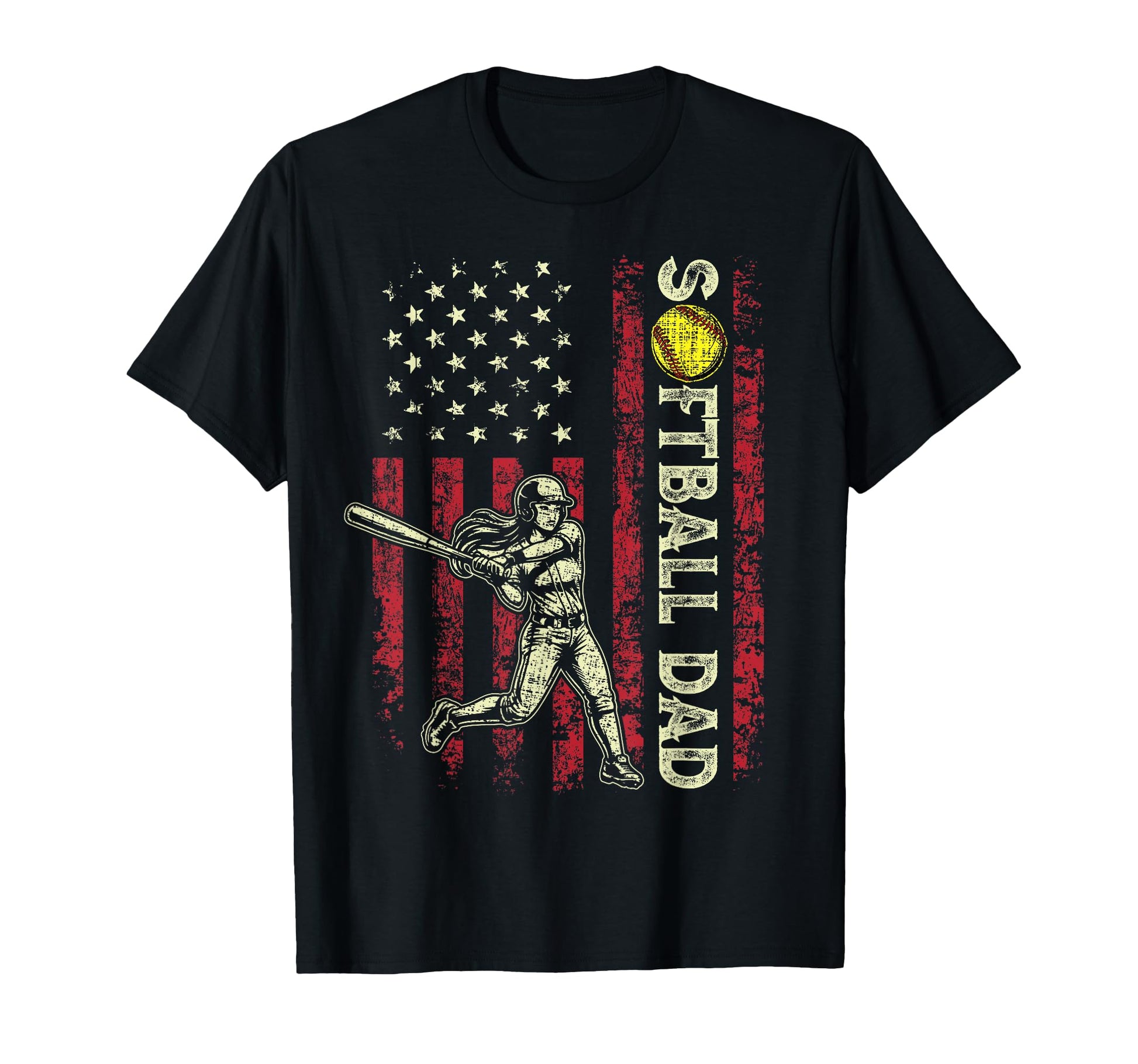 Softball Dad American Us Flag T-Shirt - Minimalist Print for Adults - T-Shirt, Sweatshirt, Hoodie