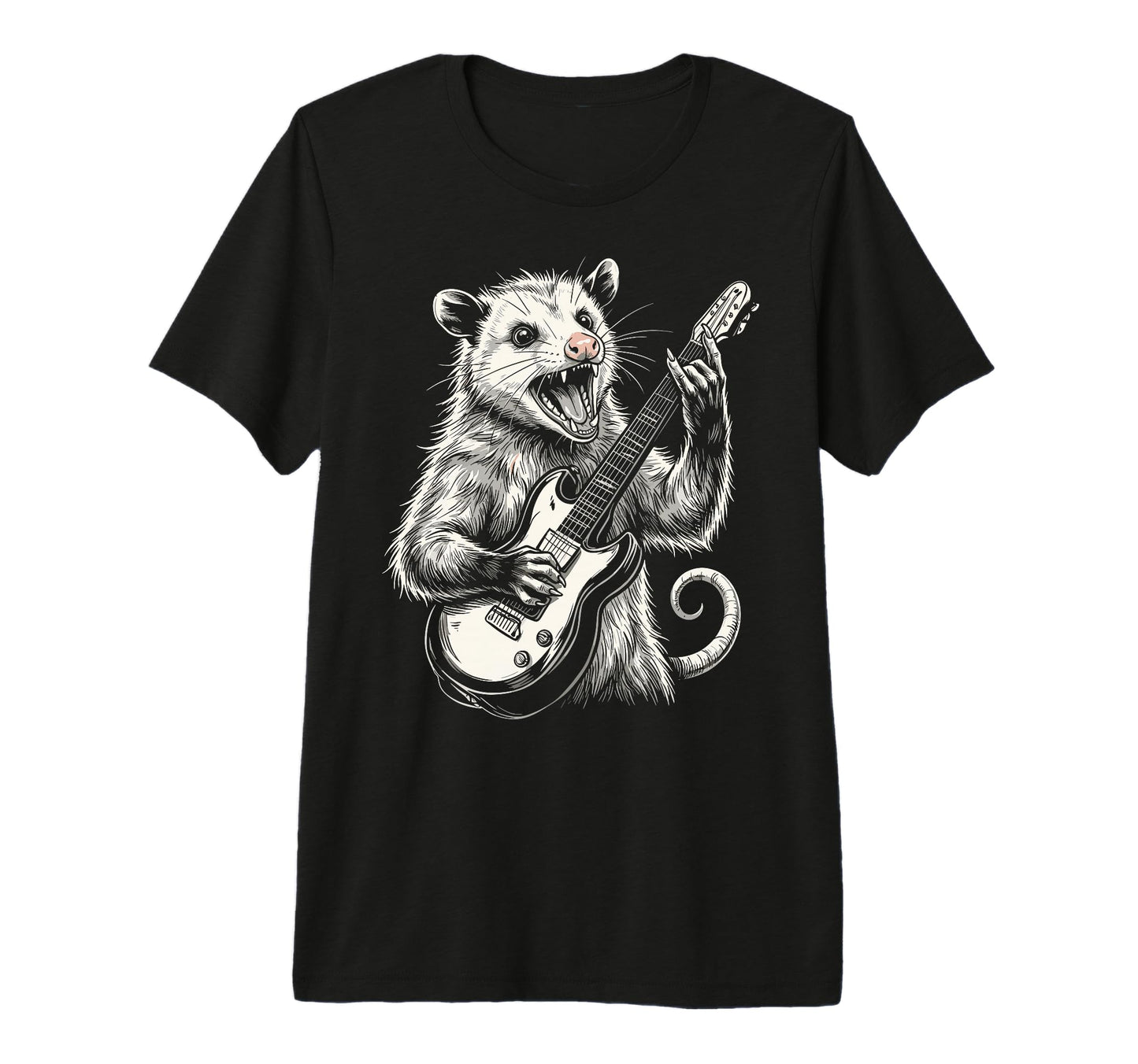 Funny Opossum Playing Guitar Heavy T-Shirt - Fun Novelty Design for Adults - T-Shirt, Sweatshirt, Hoodie