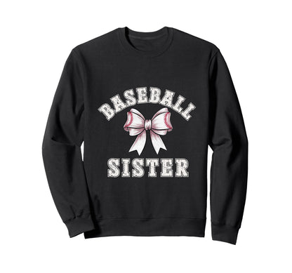 Coquette Baseball Sister Bow Game Sweatshirt - Minimalist Print Men Women - T-Shirt, Sweatshirt, Hoodie