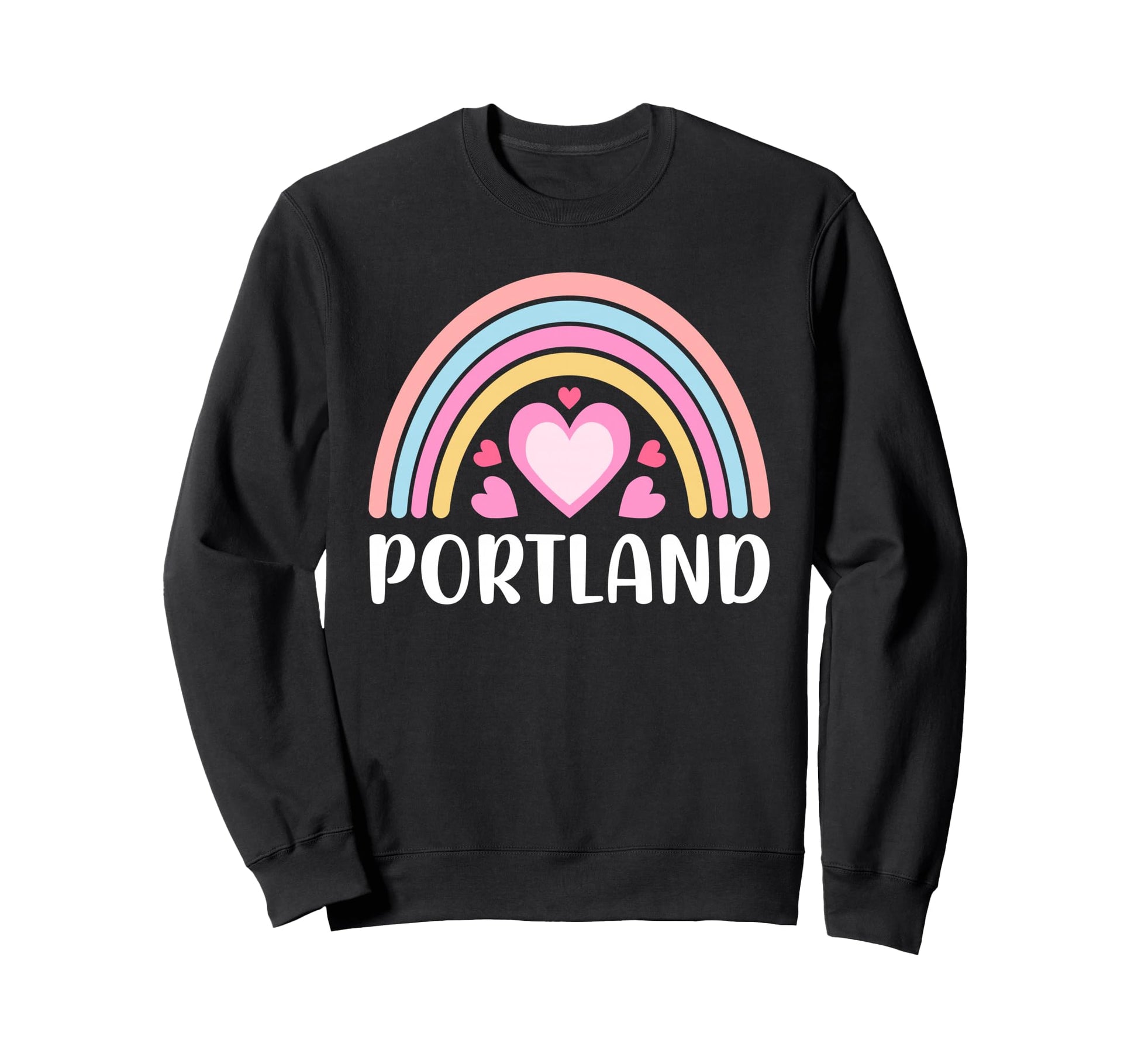Portland Oregon Rainbow Hearts Sweatshirt - Casual Everyday Wear for Adults - T-Shirt, Sweatshirt, Hoodie