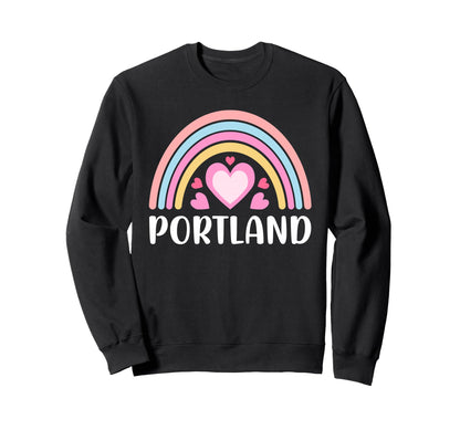 Portland Oregon Rainbow Hearts Sweatshirt - Casual Everyday Wear for Adults - T-Shirt, Sweatshirt, Hoodie