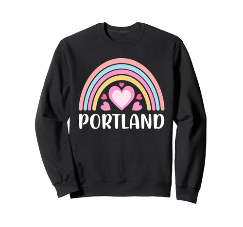 Portland Oregon Rainbow Hearts Sweatshirt - Casual Everyday Wear for Adults - T-Shirt, Sweatshirt, Hoodie
