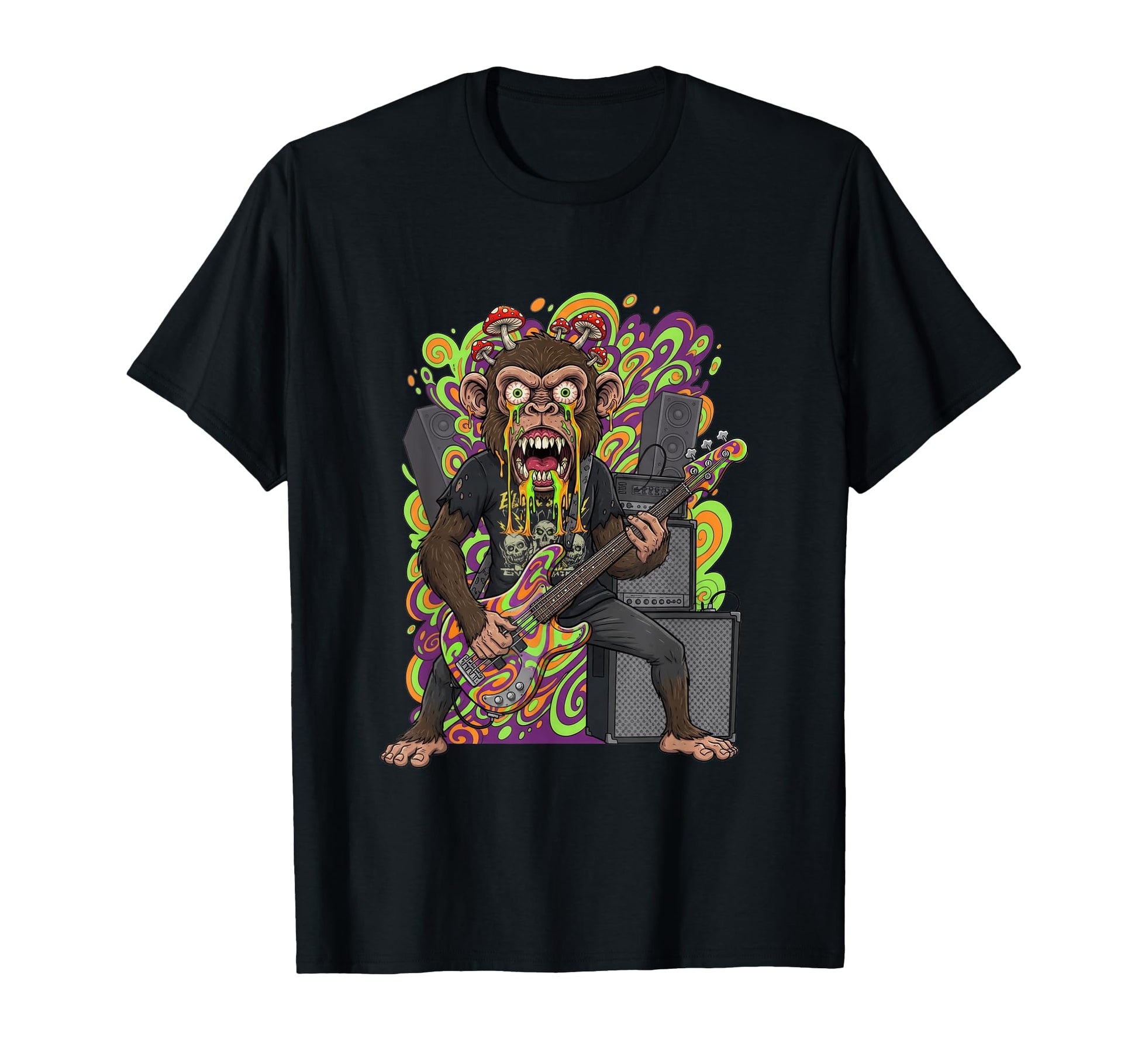 Trippy Bass Player Monkey Mushroom T-Shirt - Custom Art Print Men Women - T-Shirt, Sweatshirt, Hoodie