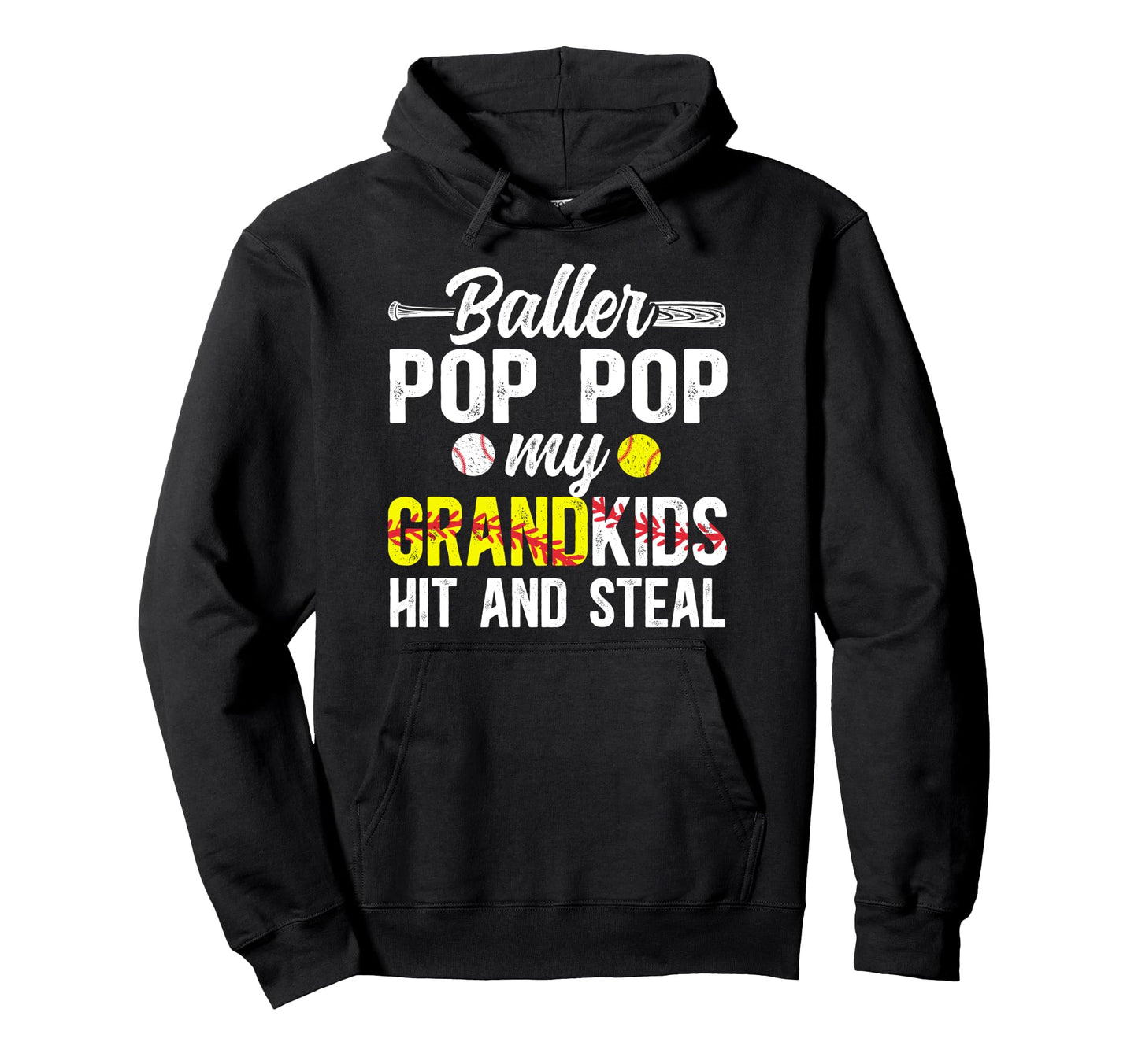 Baller Pop Pop Funny Baseball Softball Hoodie - Trendy Graphic Men Women - T-Shirt, Sweatshirt, Hoodie