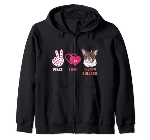 Peace Love French Bulldog Sign Dog T-Shirt - Streetwear Style Men Women - T-Shirt, Sweatshirt, Hoodie