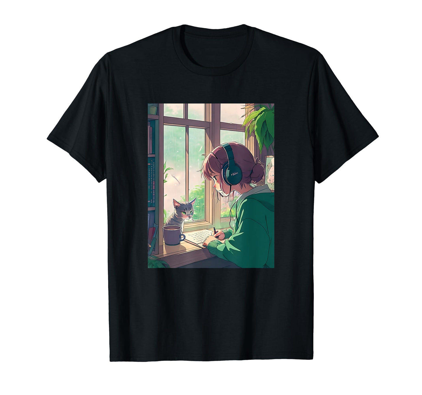 Lofi Anime Headphones Cat 90S Vaporwave T-Shirt - Graphic Print Men Women - T-Shirt, Sweatshirt, Hoodie