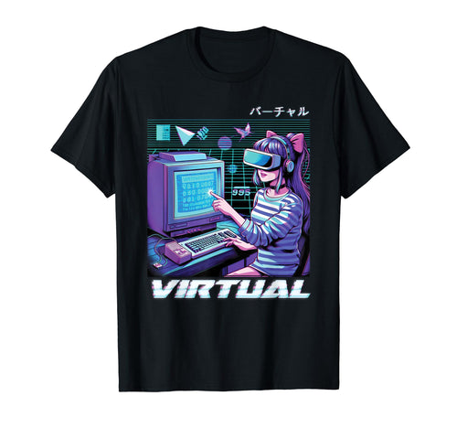Virtual Anime Vaporwave Aesthetic T-Shirt - Minimalist Print for Adults - T-Shirt, Sweatshirt, Hoodie