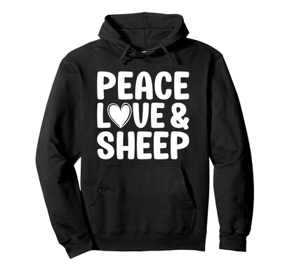 Sheep Lover Funny Peace Love And Sheep Hoodie - Minimalist Print Men Women - T-Shirt, Sweatshirt, Hoodie