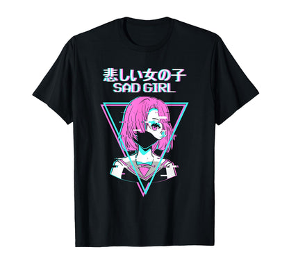 Sad Anime Japanese Vaporwave T-Shirt - Fun Novelty Design for Adults - T-Shirt, Sweatshirt, Hoodie
