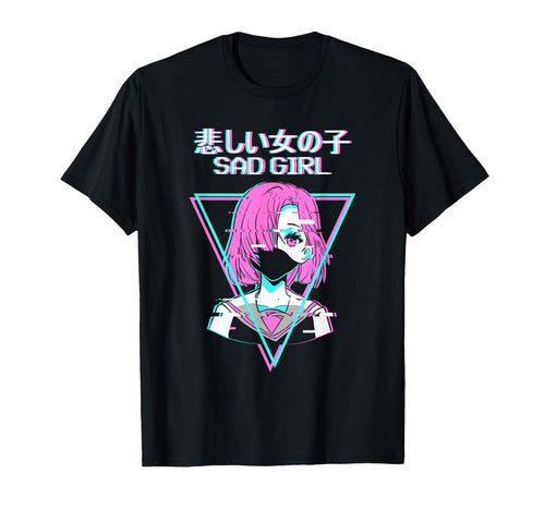 Sad Anime Japanese Vaporwave T-Shirt - Fun Novelty Design for Adults - T-Shirt, Sweatshirt, Hoodie