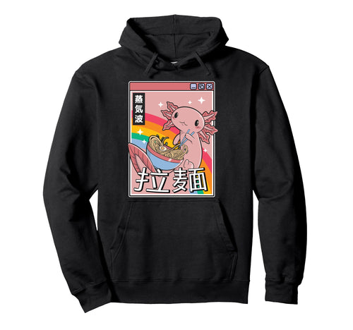 Axolotl Eating Ramen Japan 80S Otaku Hoodie - Trendy Graphic for Adults - T-Shirt, Sweatshirt, Hoodie