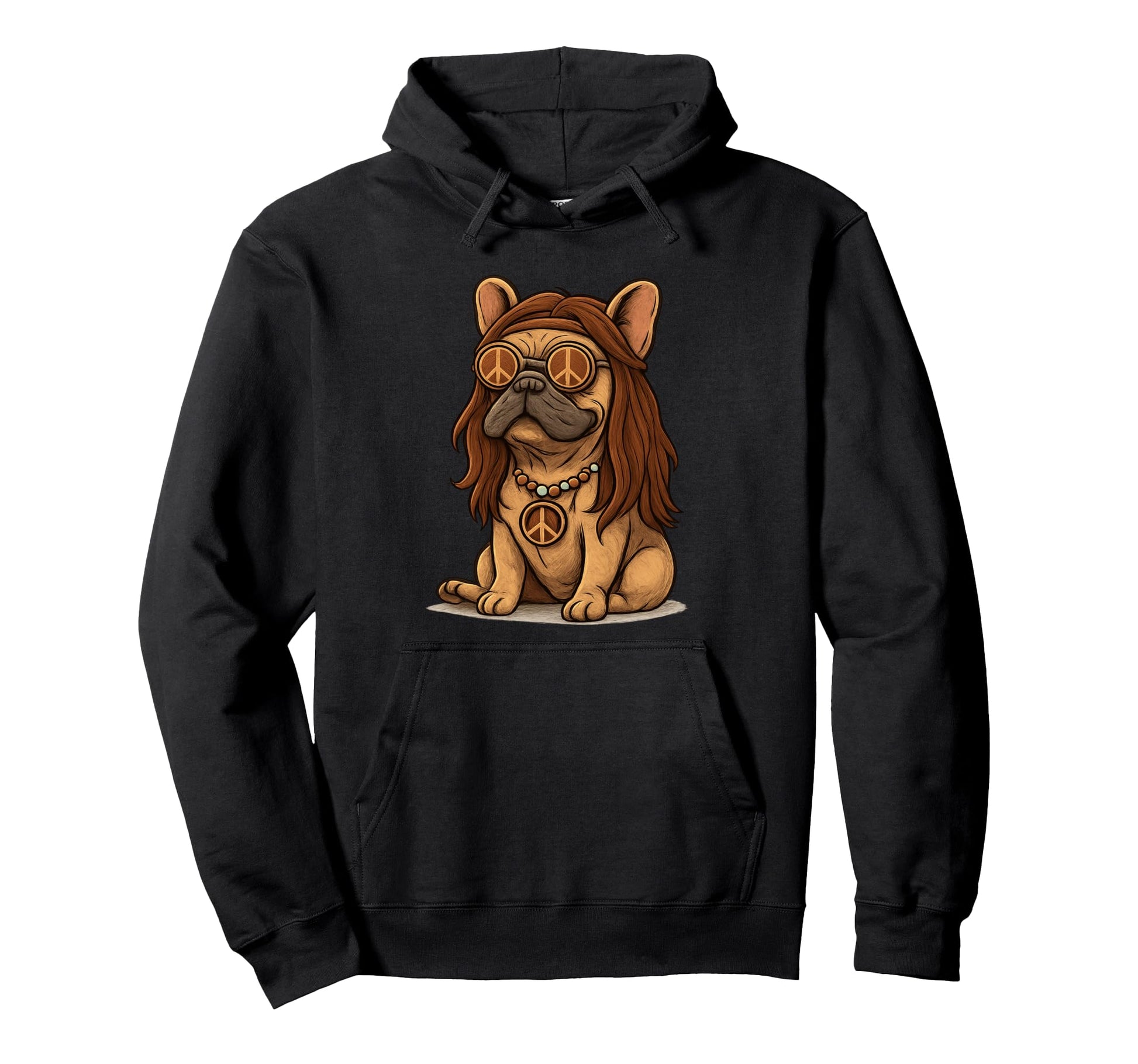 70S Hippie Pug Dog Peace And Love Hoodie - Minimalist Print Unisex - T-Shirt, Sweatshirt, Hoodie