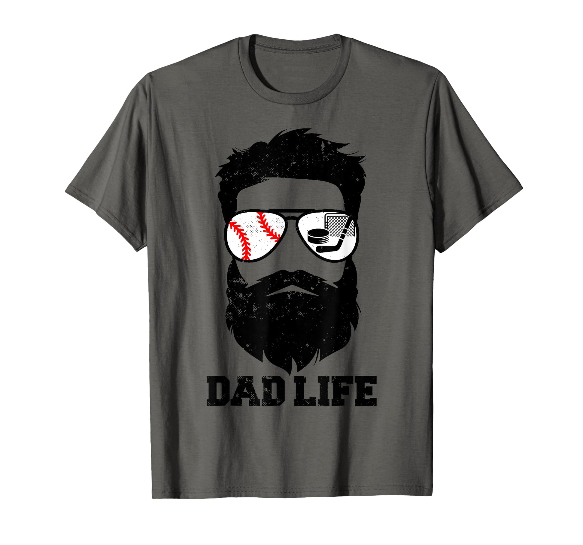 Baseball Hockey Dad Messy Hair Beard T-Shirt - Minimalist Print Unisex - T-Shirt, Sweatshirt, Hoodie