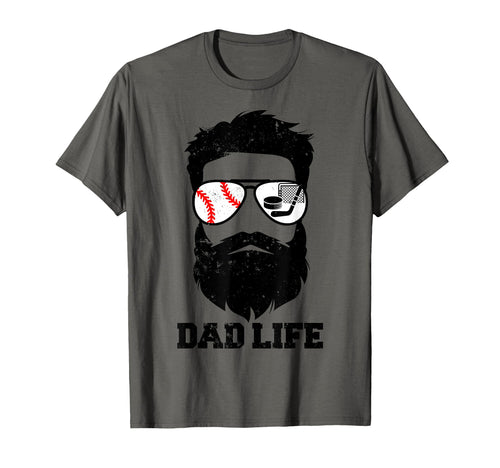 Baseball Hockey Dad Messy Hair Beard T-Shirt - Minimalist Print Unisex - T-Shirt, Sweatshirt, Hoodie