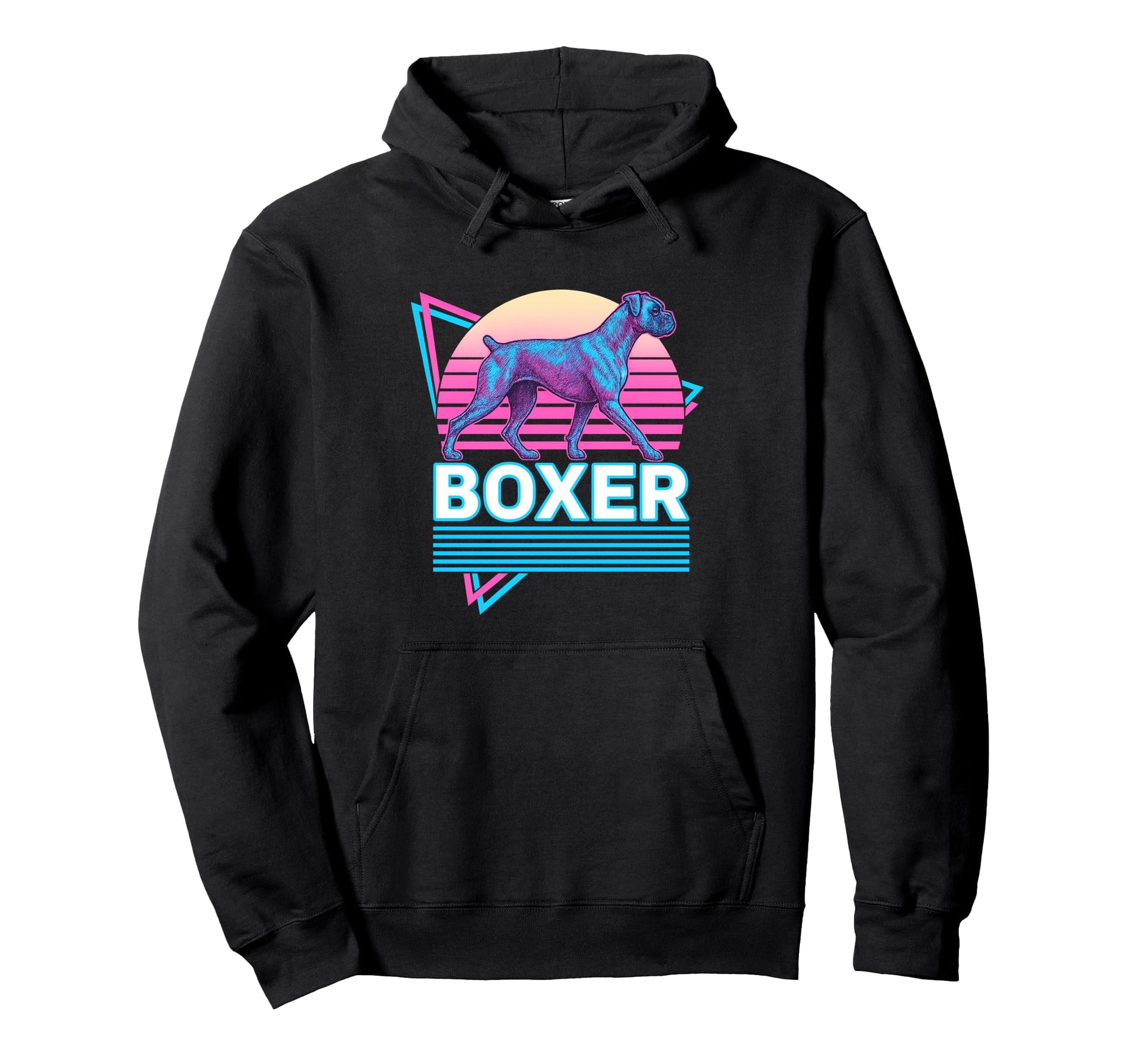 Boxer Dog Synthwave Aesthetic Dog Lover Hoodie - Novelty Apparel for Adults - T-Shirt, Sweatshirt, Hoodie
