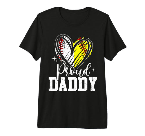 Proud Daddy Baseball Softball Heart T-Shirt - Graphic Print Men Women - T-Shirt, Sweatshirt, Hoodie