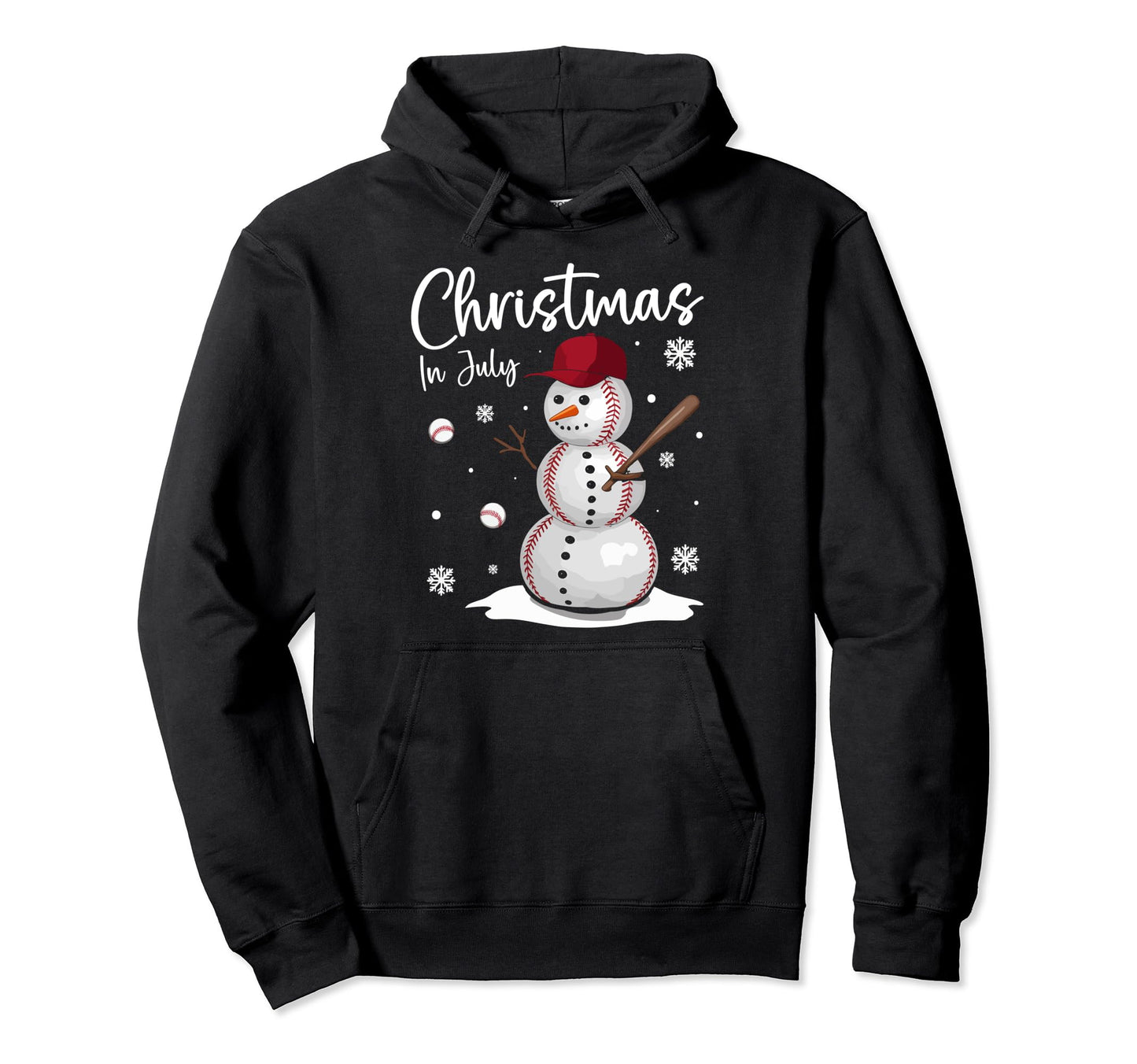 July Baseball Snowman Sports Summer Hoodie - Graphic Print for Adults - T-Shirt, Sweatshirt, Hoodie