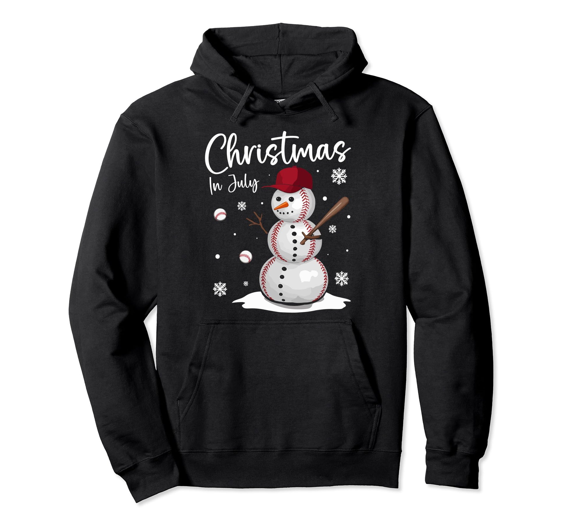 July Baseball Snowman Sports Summer Hoodie - Graphic Print for Adults - T-Shirt, Sweatshirt, Hoodie