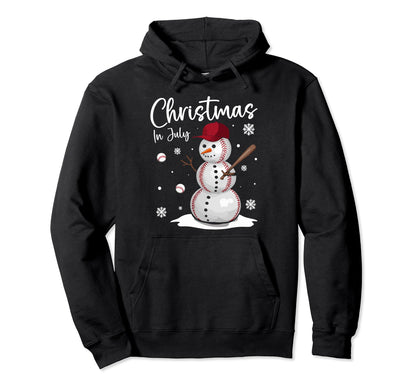 July Baseball Snowman Sports Summer Hoodie - Graphic Print for Adults - T-Shirt, Sweatshirt, Hoodie